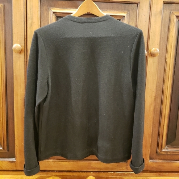Like NEW Eileen Fisher Black 100% Wool Button Front V-neck Cardigan Medium - Picture 5 of 8